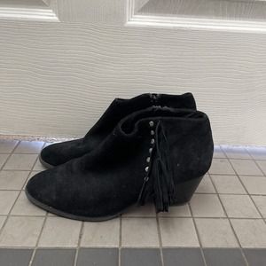 Vionic Womens Upright Faros Fringe Studded Leather Boots BLACK‎ Size 9